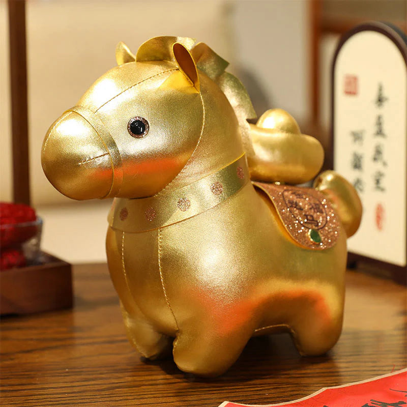 Buddha Stones Year Of The Horse Gold Ingot Cute Pony Doll Prosperity Home Decoration