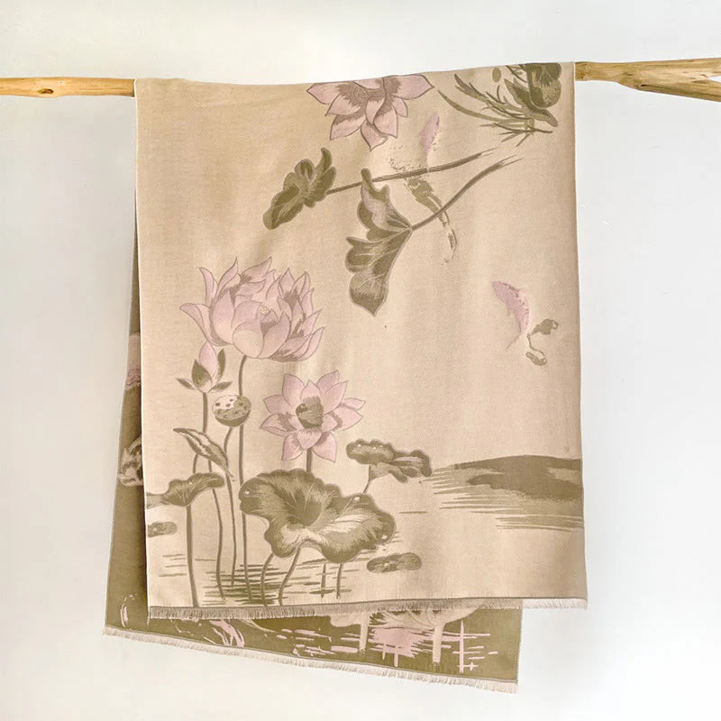 Buddha Stones Fall Lotus Koi Fish Dragonfly Pattern Cozy Scarf Shawl