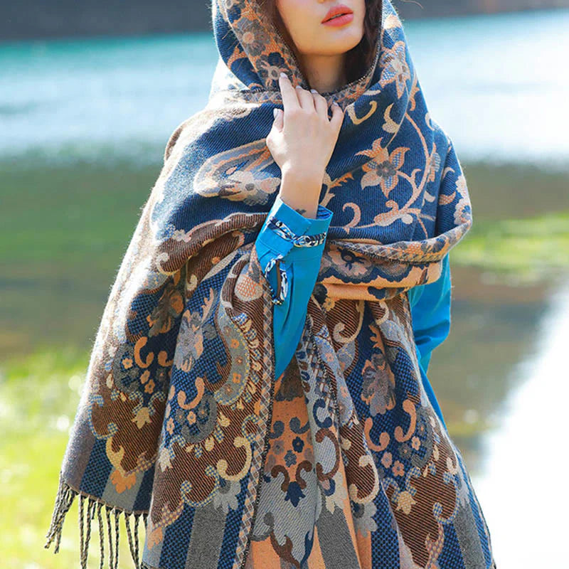 Buddha Stones Jacquard Ethnic Paisley Plants Pattern Tassel Soft Thermal Scarf Shawl