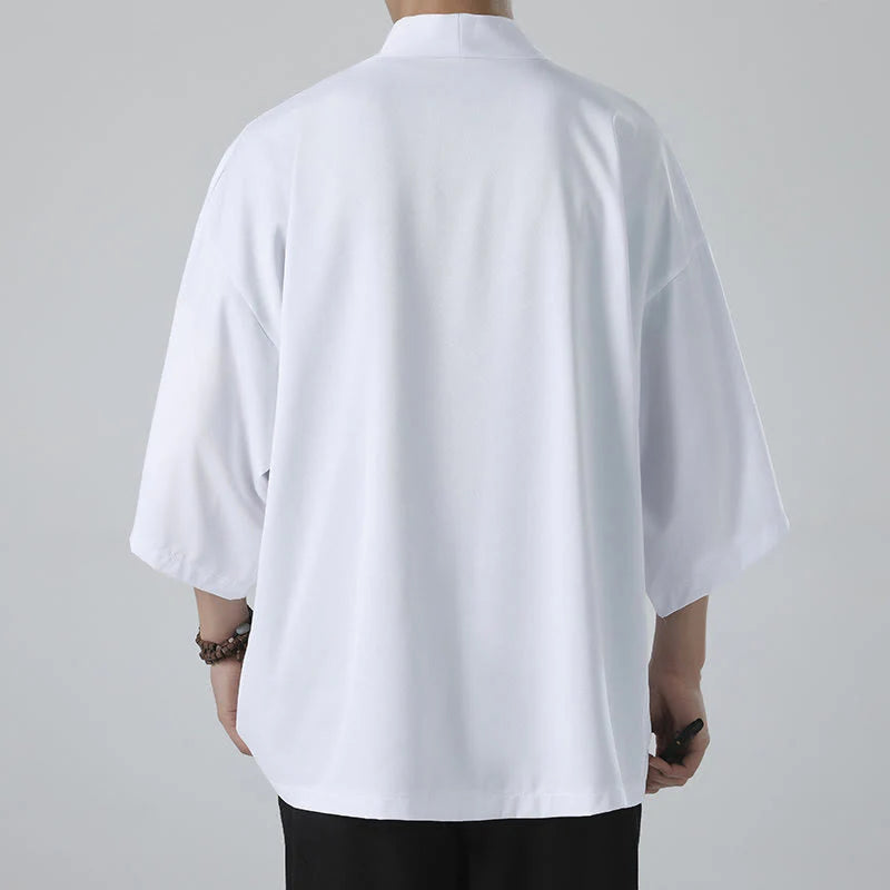 Buddha Stones Solid Color Open Front Jacket Men's Kimono