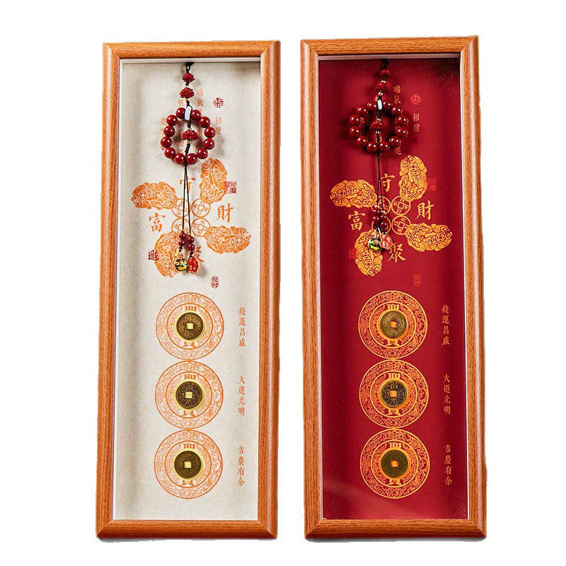 Buddha Stones Copper Coins Cinnabar Attract Fortune Blessing Photo Frame Ornament Home Decor