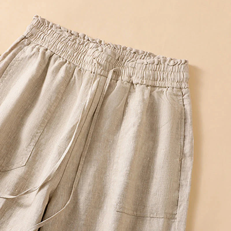 Buddha Stones Casual Straight Leg Design Cotton Women's 7-8 Length Wide Leg Pants With Pockets
