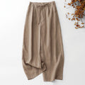 Buddha Stones Summer Plain Color Ankle-Length Drawstring Cotton Linen Women's Wide Leg Pants With Pockets Zipper