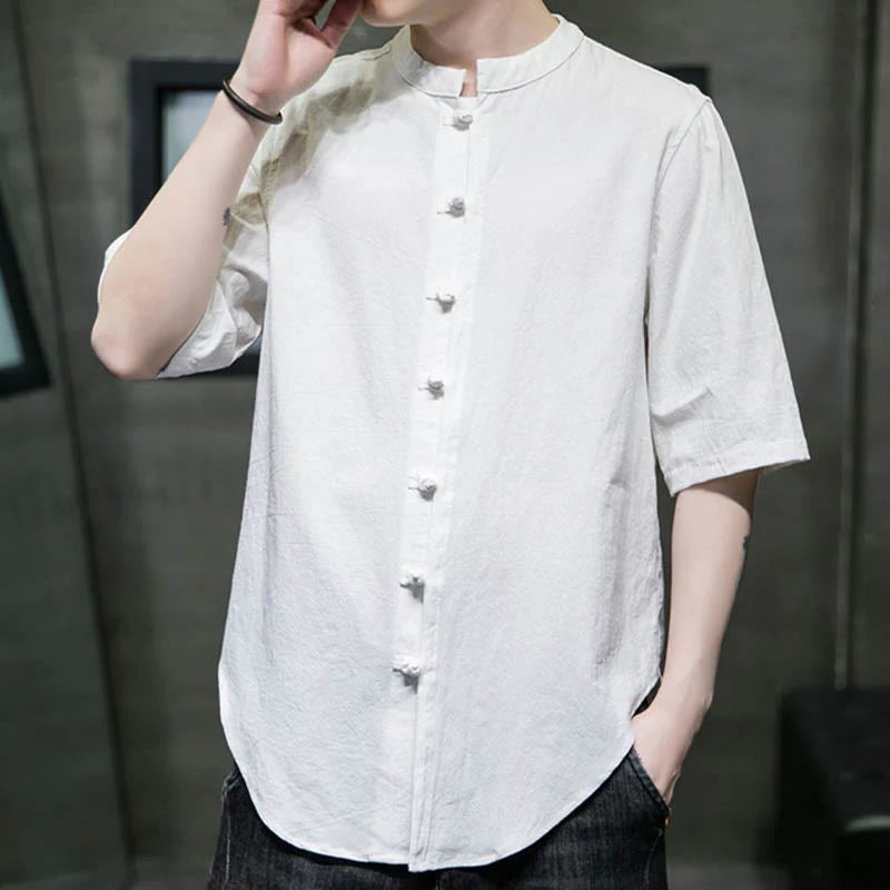 Buddha Stones Plain Color Men's Half Sleeve Cotton Shirt