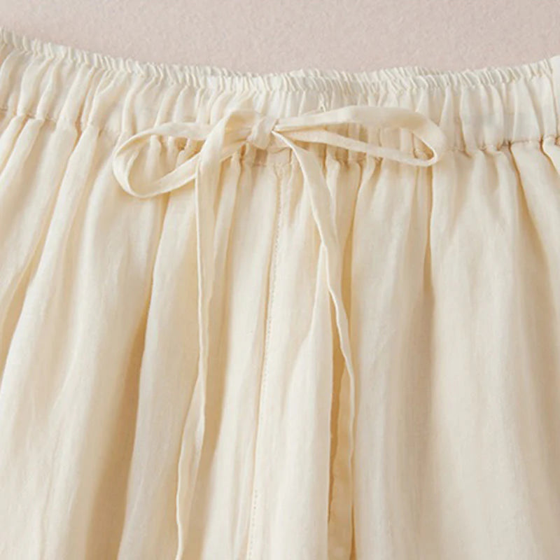 Buddha Stones Casual Lining Design Cotton Women's 7-8 Length Wide Leg Pants With Pockets