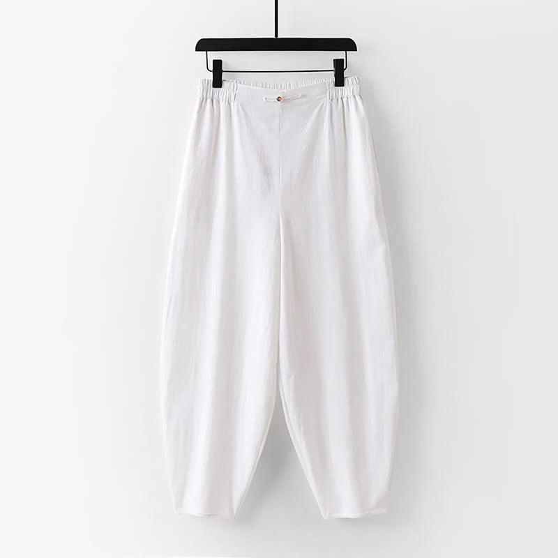 Buddha Stones 2Pcs V-Neck Cotton Half Sleeve Shirt Pants With Pockets Men's Meditation Cloth Set