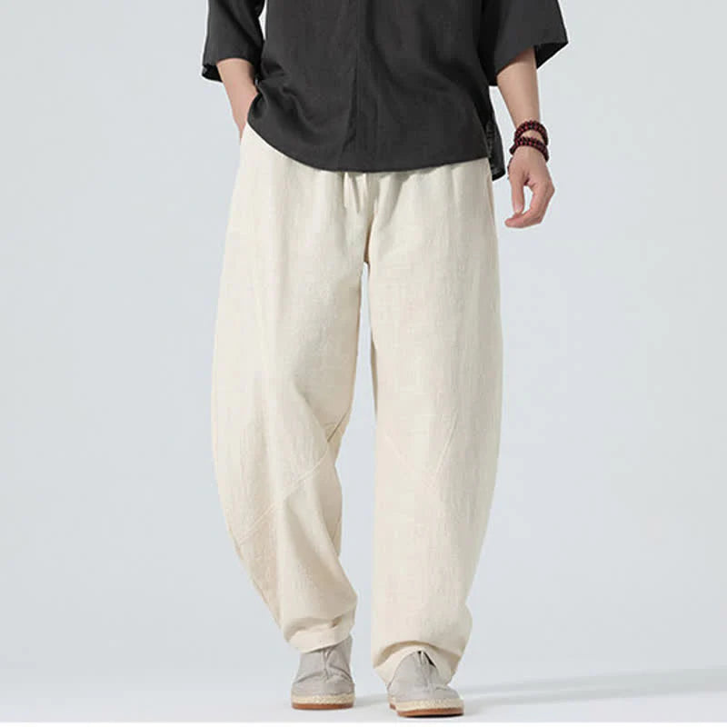 Buddha Stones Spring Pure Color Men's Cotton Drawstring Pants With Pockets