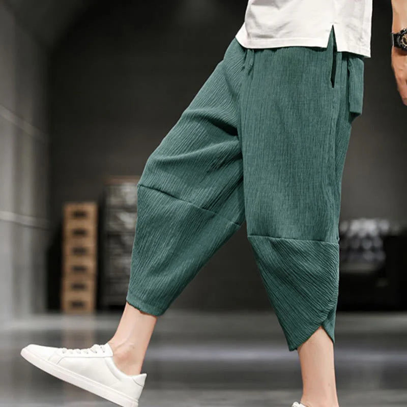 Buddha Stones Summer Solid Men's Cropped Pants With Pockets