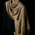 Buddha Stones Spring Dark Khaki Cashew Flower Leaves Pattern Tassel Soft Scarf Shawl