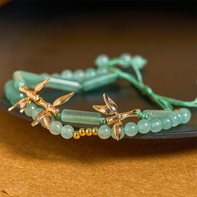 Buddha Stones Bamboo Design Double Layer Green Aventurine Strength Balance Bracelet