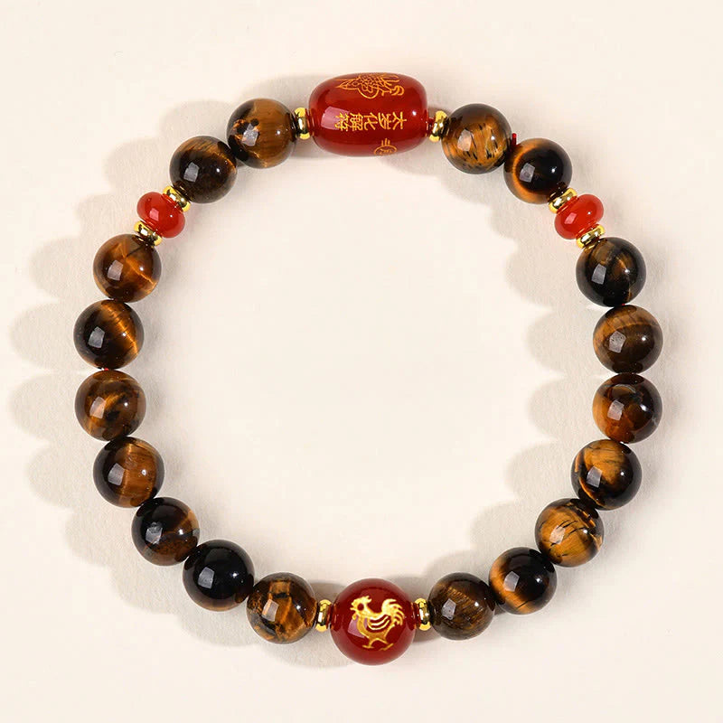 Buddha Stones 12 Chinese Zodiac Natural Tiger Eye Red Agate Protection Bracelet
