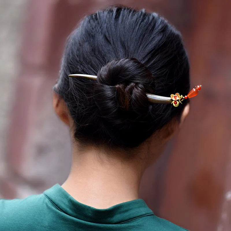 Buddha Stones Silver Tassel Green Sandalwood Soothing Hairpin