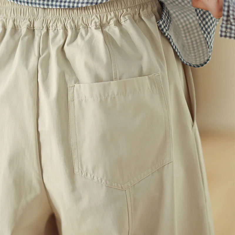 Buddha Stones Simple Lines Design Ankle-Length Cotton Women's Harem Pants With Pockets