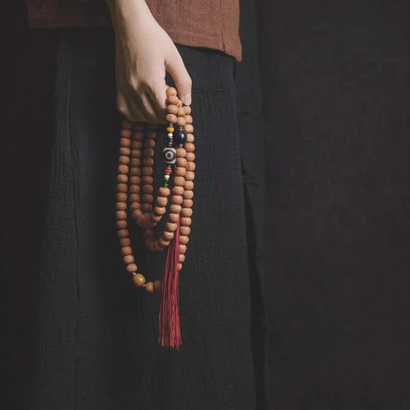 Buddha Stones 108 Mala Beads Bodhi Seed Dzi Bead Peace Tassel Bracelet