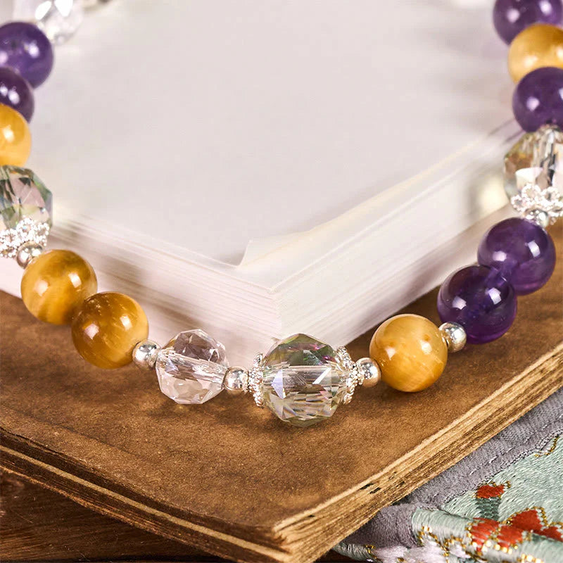 Buddha Stones Amethyst Golden Tiger Eye Beaded Balance Key Chain Phone Hanging Decoration