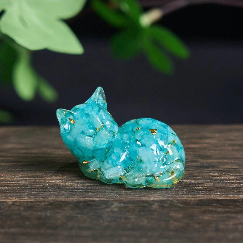 Buddha Stones Crystal Chip Epoxy Resin Small Cat Positive Decoration