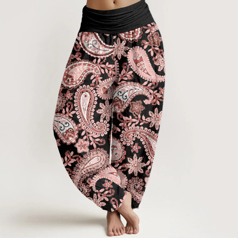 Buddha Stones Cotton Casual Paisley Pattern Women's Elastic Waist Harem Pants