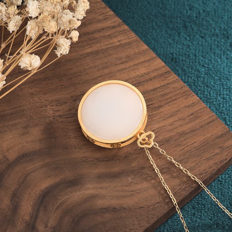 Buddha Stones White Jade Koi Fish Lotus Blessing Necklace Pendant