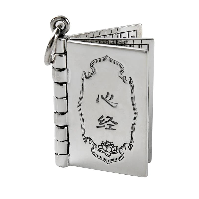 Buddha Stones 990 Sterling Silver Heart Sutra Great Compassion Shurangama Mantra Lotus Vajra Peace Necklace Pendant