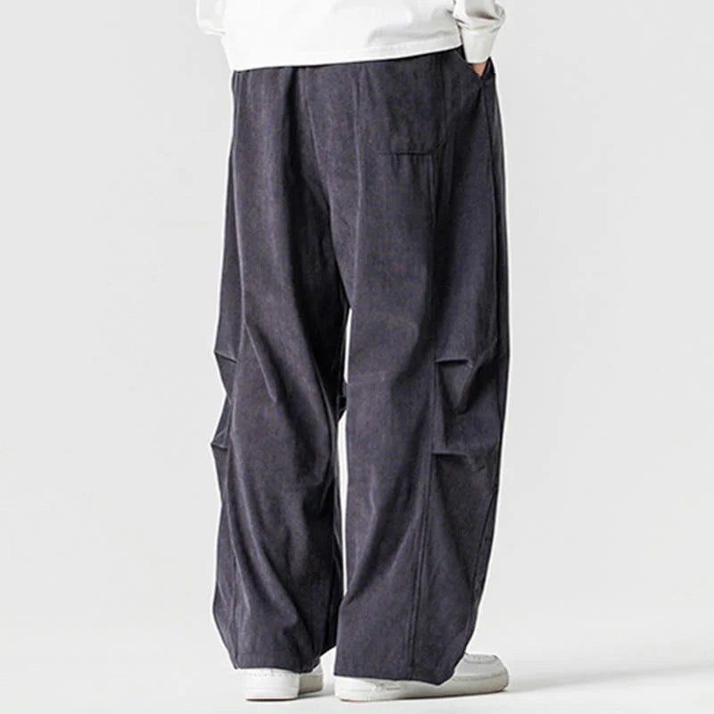 Buddha Stones Winter Drawstring Corduroy Cotton Men's Wide Leg Pants With Pockets