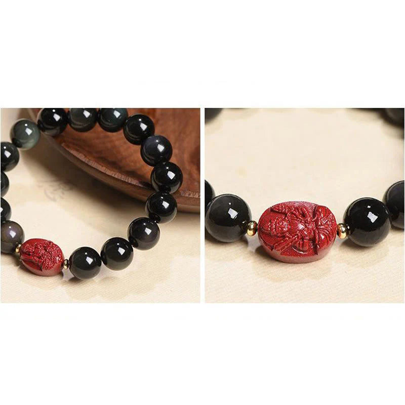Buddha Stones Chinese Zodiac Natal Buddha Natural Black Obsidian Cinnabar Purification Bracelet (Extra 35% Off | USE CODE: FS35)