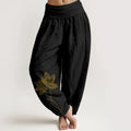 Buddha Stones Pure Cotton Elegant Lotus Flower Pattern Women's Elastic Waist Harem Pants