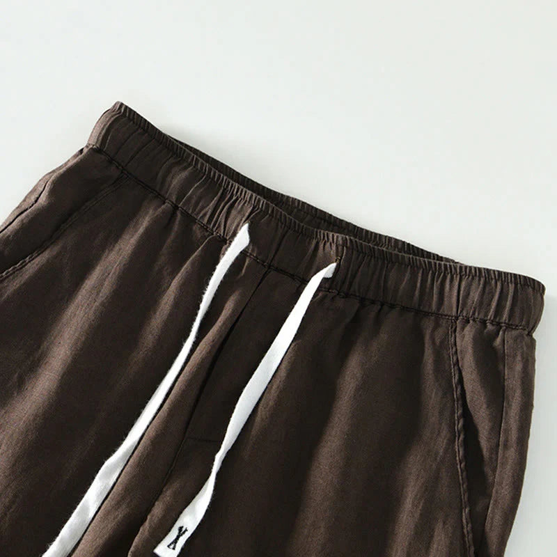 Buddha Stones Fall Solid Drawstring Elastic Waist Men's Linen Ankle-Length Pants With Pockets