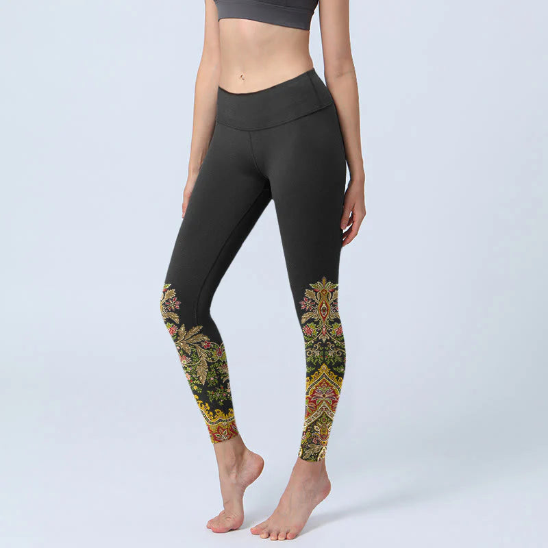 Buddha Stones Delicate Warm Tones Flower Leaf Pattern Print Gym Leggings Women's Yoga Pants