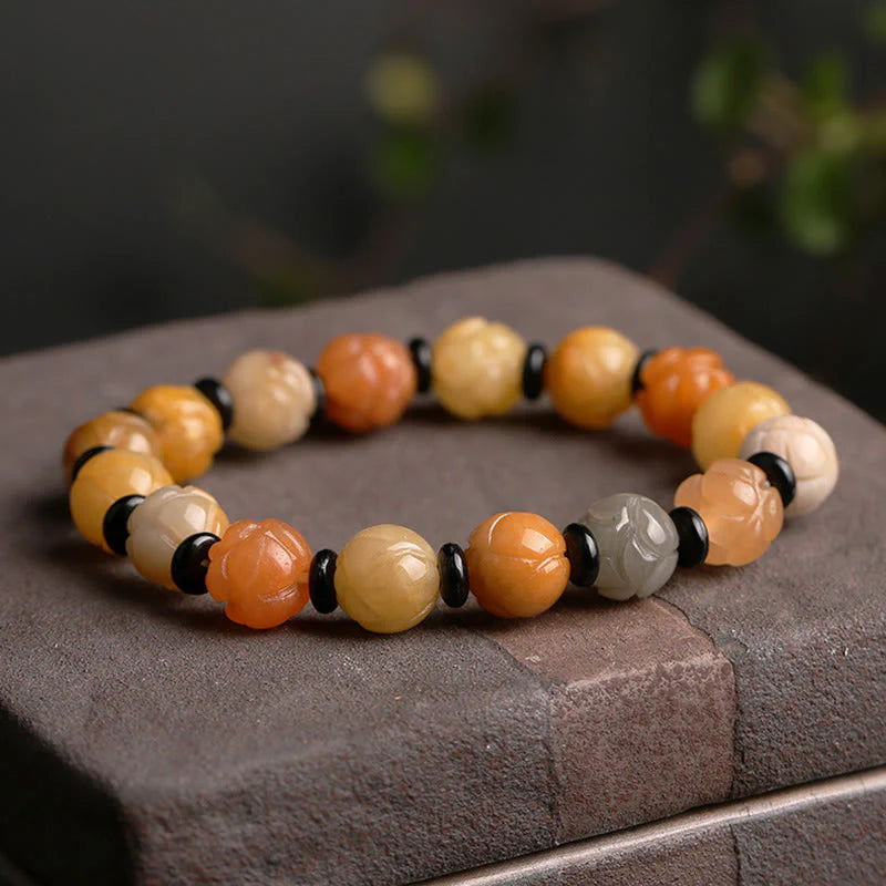 Buddha Stones Golden Silk Jade Lotus Wealth Luck Bracelet