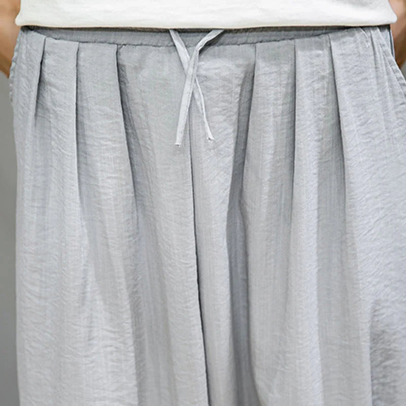 Buddha Stones Summer Plain Drawstring Men's Ankle-Length Cotton Harem Pants With Pockets