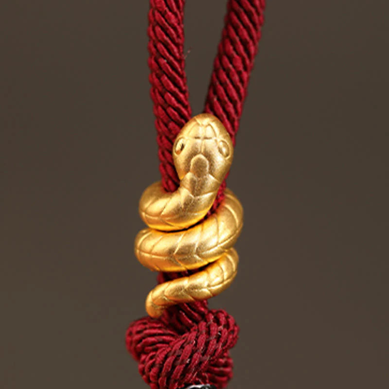 Buddha Stones 999 Gold Year of the Snake Design Handmade Luck Protection Rope Braided Bracelet (Extra 30% Off | USE CODE: FS30)