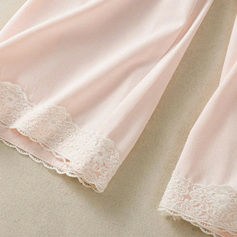 Buddha Stones Casual Lace Patchwork Design High Waist Women's Wide Leg Ankle-Length Pants With Pockets Zipper
