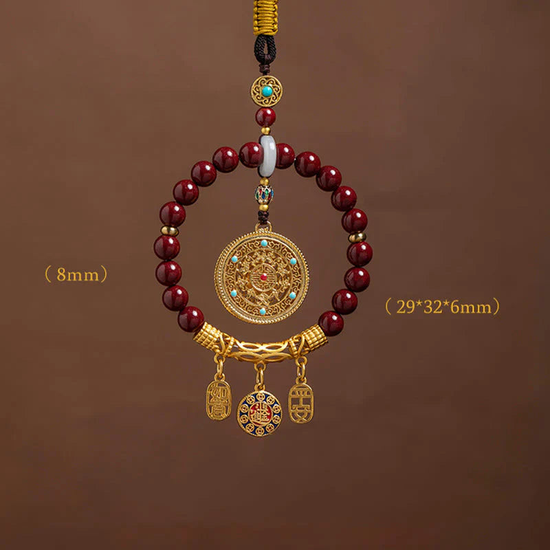 Buddha Stones Natural Cinnabar Wish Ruyi Peace Blessing Car Hanging Decoration