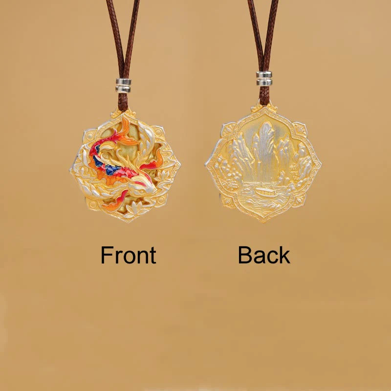 Buddha Stones 999 Sterling Silver Colorful Koi Fish Carved Luck Necklace Pendant