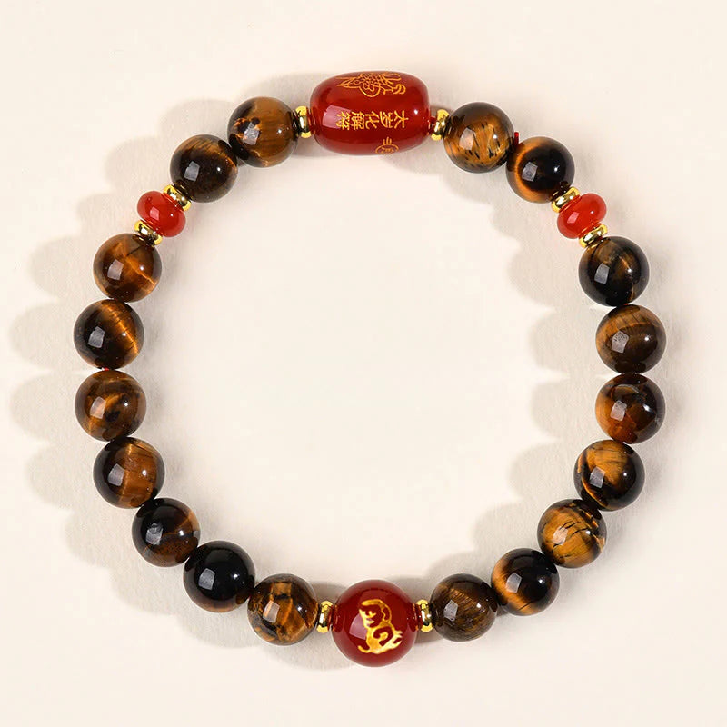 Buddha Stones 12 Chinese Zodiac Natural Tiger Eye Red Agate Protection Bracelet