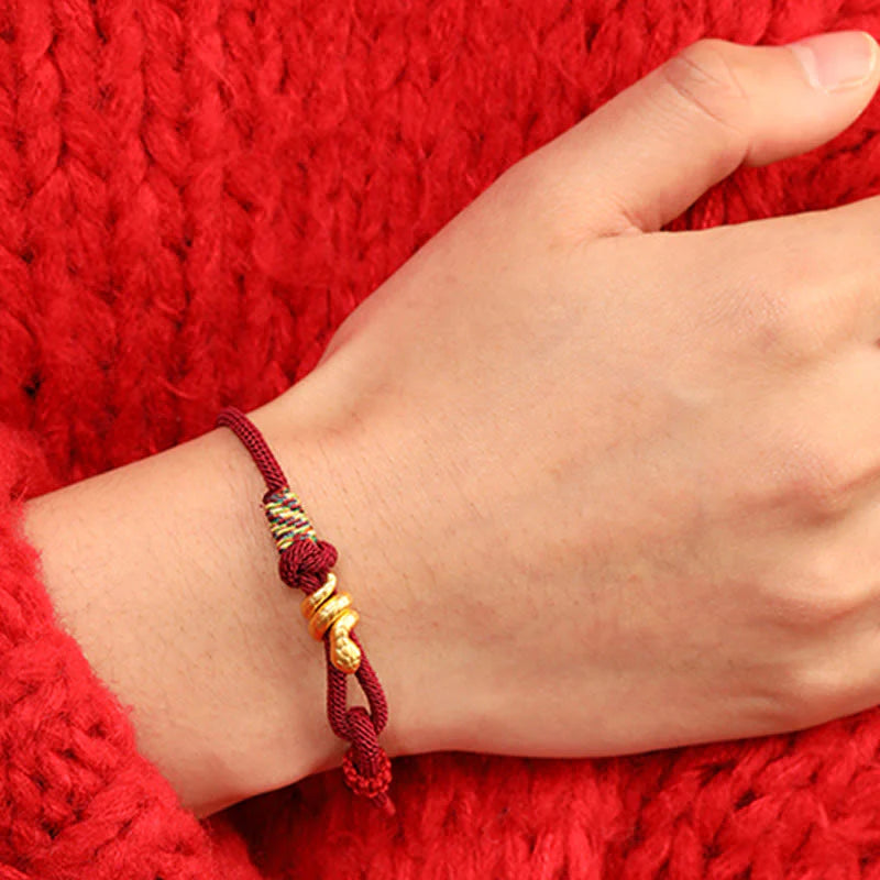 Buddha Stones 999 Gold Year of the Snake Design Handmade Luck Protection Rope Braided Bracelet (Extra 30% Off | USE CODE: FS30)
