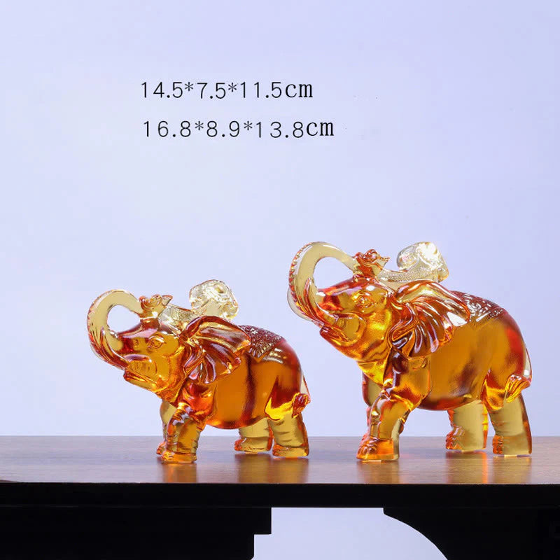 Buddha Stones Yellow Liuli Crystal Elephant Trunk Up Down Design Strength Home Decoration