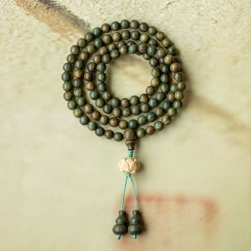 Buddha Stones 108 Mala Beads Green Sandalwood Boxwood Lotus Positive Bracelet (Extra 35% Off | USE CODE: FS35)