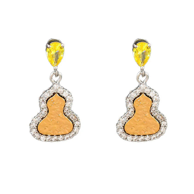 Buddha Stones Golden Gourd Zircon Copper Wealth Stud Earrings