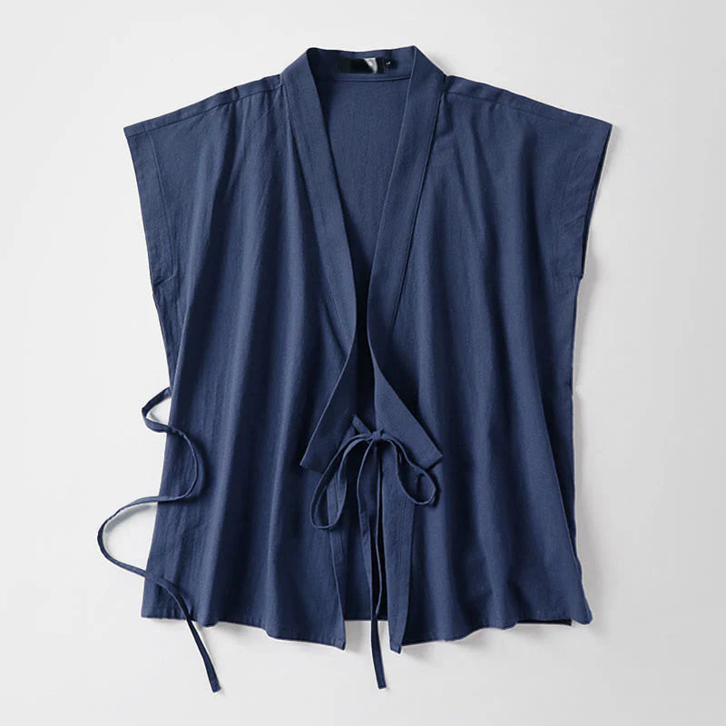 Buddha Stones Summer Solid Color V-Neck Sleeveless Men's Cotton Linen Vest