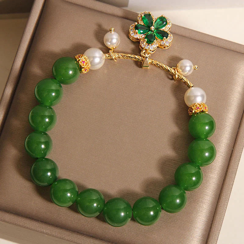 Buddha Stones Green Jasper Pearl Flower Balance Bracelet