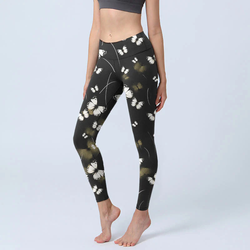 Buddha Stones White Butterfly Starlight Print Exercise Leggings Women's Yoga Pants