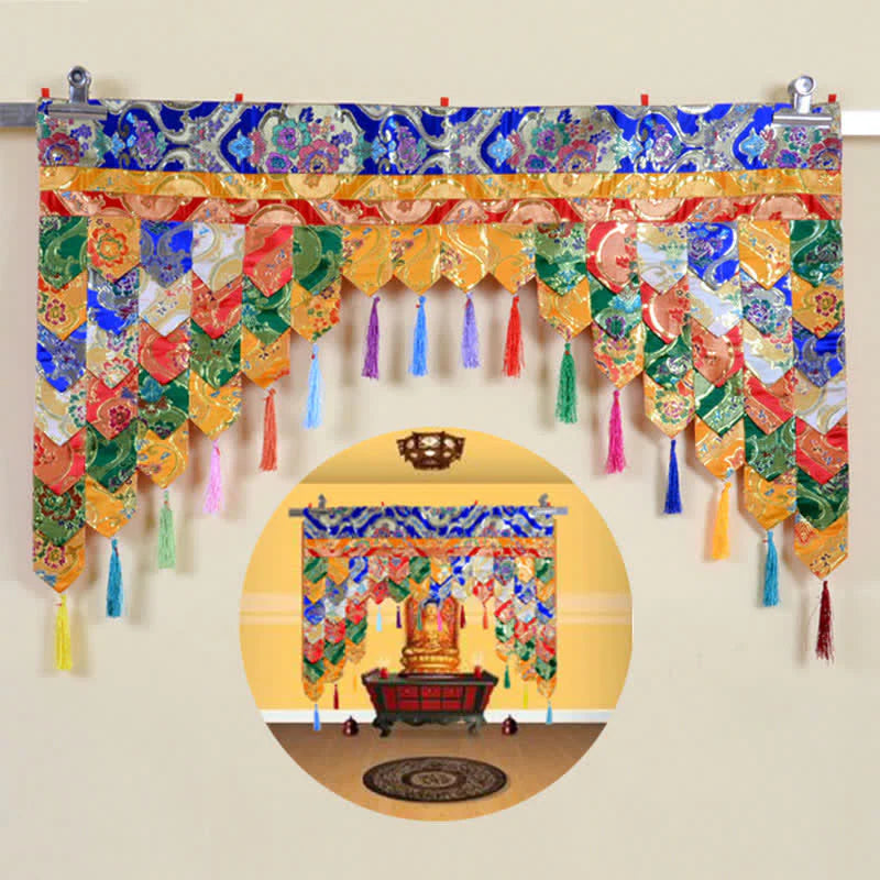 Buddha Stones Tibetan Five Colors Hanging Curtain Prayer Altar Healing Meditation Curtain