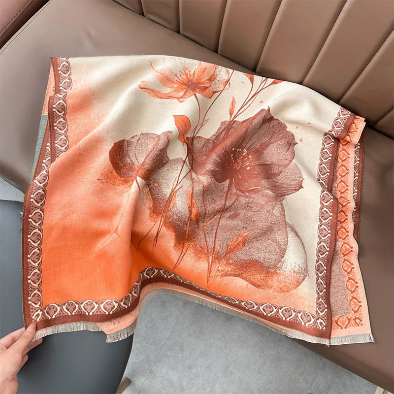 Buddha Stones Winter Ink Painting Lotus Flowers Leaves Pattern Soft Scarf Shawl