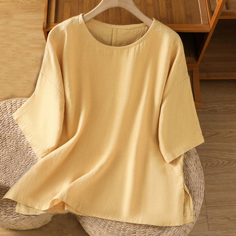 Buddha Stones Casual Summer Plain Crew Neck Women's  Cotton Short Sleeve T-Shirt