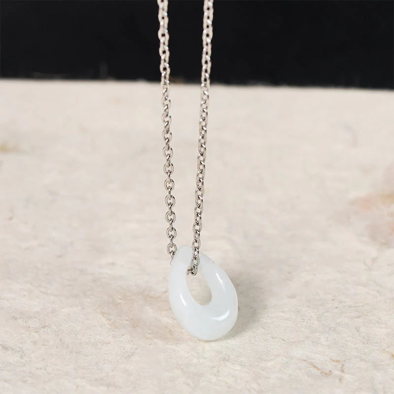 Buddha Stones Water Droplet White Jade Luck Necklace Pendant
