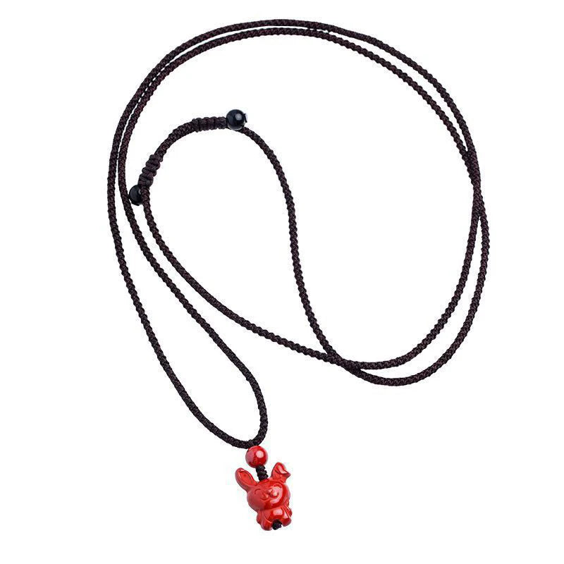 Buddha Stones Year Of The Horse Chinese Zodiac Engraved Design Cinnabar Blessing Rope Necklace Pendants