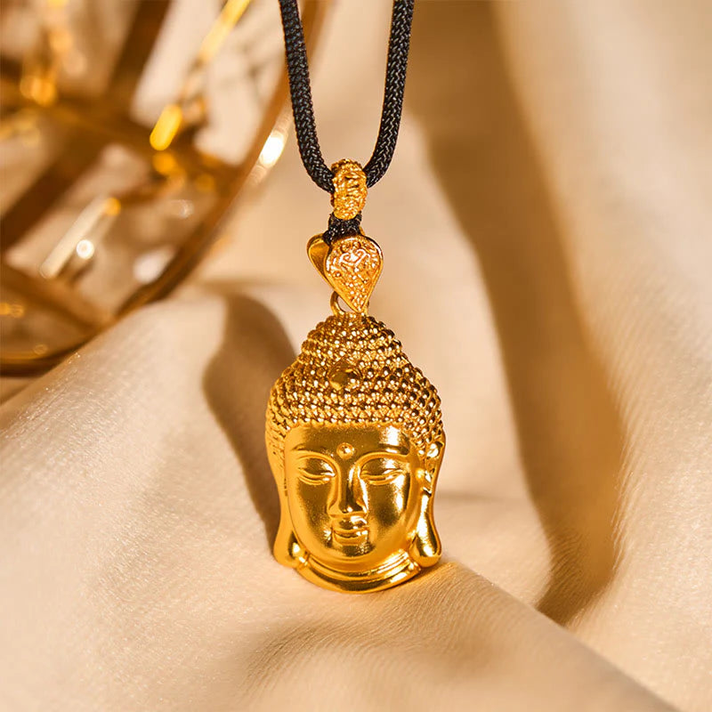 Buddha Stones 24k Gold Plated Brass Buddha Symbol Braided Cord Serenity Necklace Pendant