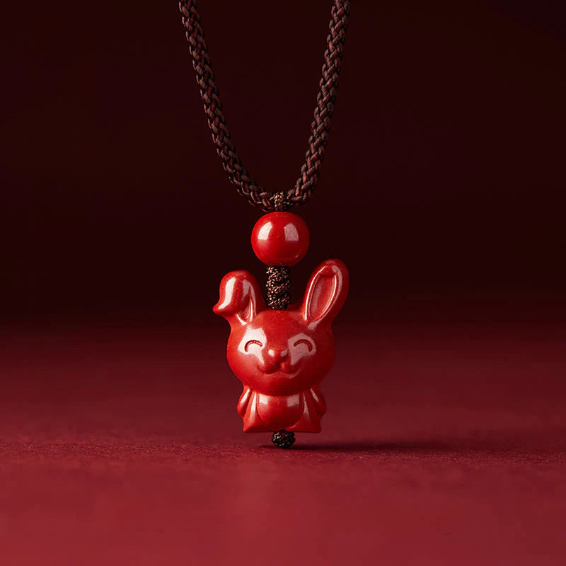 Buddha Stones Year Of The Horse Chinese Zodiac Engraved Design Cinnabar Blessing Rope Necklace Pendants