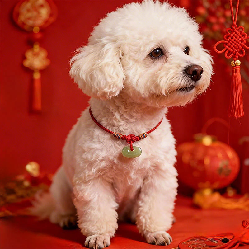 Buddha Stones Red String Plaited Jade Protection Adjustable Cats Dogs Pet Collar